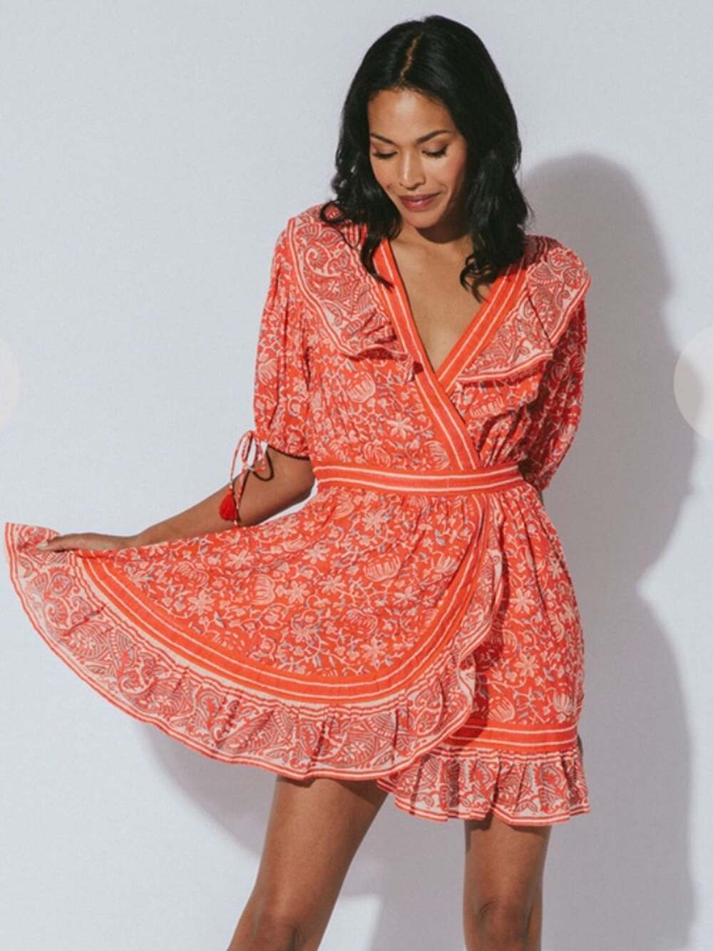 New $218 Cleobella Blair Red White Blue Boho Block Print Dress Red LARGE NWT
